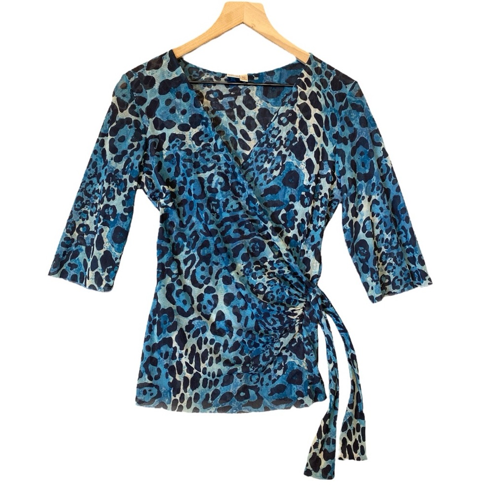 Johnny Heaven Mesh Leopard Print Top Size XL Vintage Y2K Stretch Mob Wife